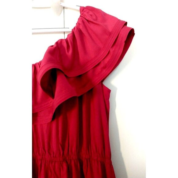 NWT H&M Fuschia Pink One Shoulder Ruffled Hi-Low Dress Women's - Size 10 - Picture 7 of 10